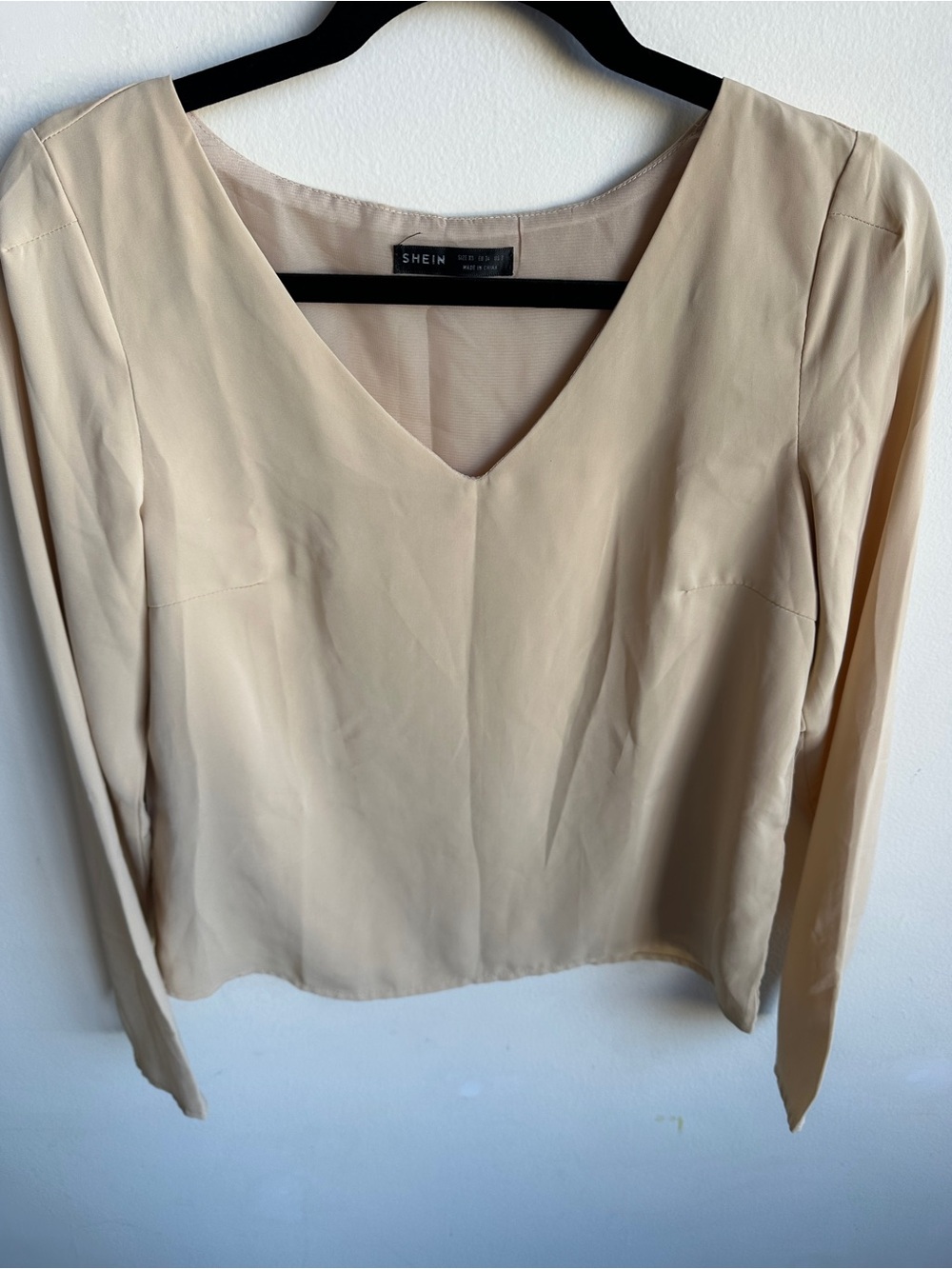 SHEIN Beige V-Neck Long Sleeve Blouse